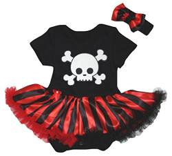 Petitebelle Body mit Totenkopf-Motiv, Schwarz / Rot, gestreift, 18 m, schwarz / rot, 6-12 Monate von Petitebelle