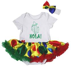 Petitebelle Cactus Hola Baby-Kleid mit Regenbogen-Punkten, Größe Nb-18 m, Weiß Gr. 6-12 Monate, weiß von Petitebelle