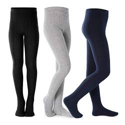 Petrass Mädchen Strumpfhosen Kleinkind Zopfmuster Baumwolle Nahtlos Tanz Ballett Baby Mädchen Leggings 3 Stück Grau/Schwarz/Marine 9-10 Jahr von Petrass