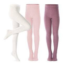 Petrass Mädchen Strumpfhosen Kleinkind Zopfmuster Baumwolle Nahtlos Tanz Ballett Baby Mädchen Leggings 3 Stück Rosa/Lila/Elfenbein 9-10 Jahr von Petrass