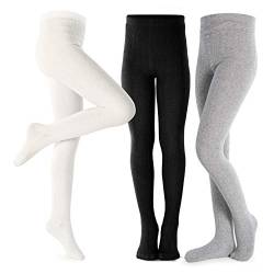 Petrass Mädchen Strumpfhosen Kleinkind Zopfmuster Baumwolle Nahtlos Tanz Ballett Baby Mädchen Leggings 3 Stück Schwarz/Elfenbein/Grau 9-10 Jahre von Petrass