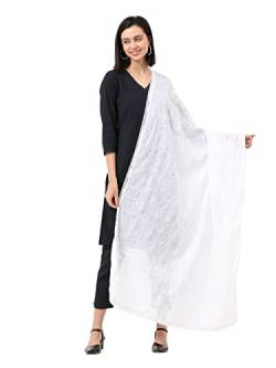 Petrichor Women's Fashion Designer Embroidered 100% COTTON Dupatta Scarf for Women/Girls (Length: 2.2 meters, Made in India, Colour : White) von Petrichor