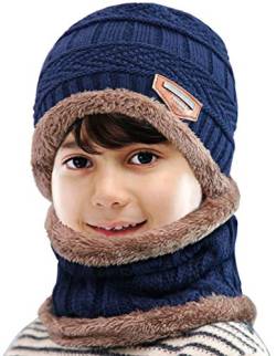 Petrunup Kinder Wintermütze Winterschal Beanie Kinder Strickmütze Beanie Mütze für Kinder mit Fleecefutter von Petrunup