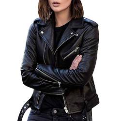 Biker Lederjacke Damen Kunstleder Kunstlederjacke Bikerjacke Pu Jacke Damen Leder Faux Leather Jacket for Women Lederjacken Kurze Pu Lederjacke Frauen Mantel Damen Biker Jacken für Damen Leder L von Peuignao