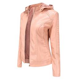 Biker Lederjacke Damen Kunstleder Kunstlederjacke Bikerjacke Pu Jacke Damen Leder Faux Leather Jacket for Women Pu Lederjacke mit Kapuze Frauen Jacken für Damen Leder Imitation Jacke Damen Rosa L von Peuignao