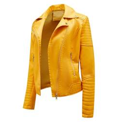 Bikerjacke Damen Kunstlederjacke Biker Lederjacke Damen Kunstleder Pu Jacke Damen Leder Faux Leather Jacket for Women Lederjacken Lederjacke Frauen Jacken für Damen Leder Imitation Jacke Damen Gelb S von Peuignao