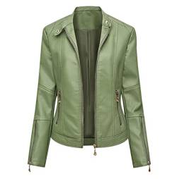 Bikerjacke Damen Kunstlederjacke Biker Lederjacke Damen Kunstleder Pu Jacke Damen Leder Faux Leather Jacket for Women Lederjacken Lederjacke Stehkragen Frauen Leder Imitation Jacke Damen Grün S von Peuignao