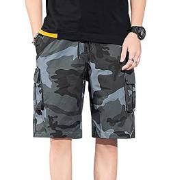 Cargo Shorts Herren Cargohose Herren Kurz Cargoshorts Mens Camo Cargo Shorts Jogger Kurze Hose Herren Kurze Hosen Männer Freizeithose Tarn Army Shorts Combat Cargo Short Camouflage Tactical Blau 8XL von Peuignao