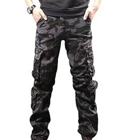 Cargohose Camouflage Herren Freizeithose Herren Lang Zip Cargo Hose Mens Cargo Pants Herr Cargo-Hosen Zipp-Off-Cargohose Combat Cargo Jogger Hose Cargo Männer Hosen Cargo Pant Baggy Tarn Schwarz 36 von Peuignao