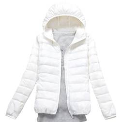 Daunenjacke Damen Leicht Packbar Puffer Jacke Leichte Steppjacke Damen Federleichte Dünne Packbare Daunenmantel Damen Leichter Steppmantel Puffer Mantel Down Jacket Daunen Pufferjacke Kaputze Weiß S von Peuignao