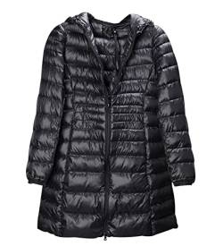 Daunenmantel Damen Lang Leichte Daunenjacke Damen Leicht Puffer Jacke Steppjacke Damen Übergangsjacke Puffer Mantel Leichter Steppmantel Winter Down Jacket Daunen Women Pufferjacke Kaputze Schwarz L von Peuignao