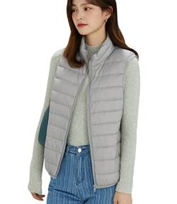 Daunenweste Damen Leicht Leichte Steppweste Damen Puffer Weste Daunen Damen Daun Weste Ärmellose Daunenjacke Jacke Ärmellos Damen Westen Frauen Stepp Damen Weste Down Vest Women Große Größen Grau XL von Peuignao