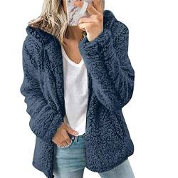 Fleecejacke Damen Stehkragen Fleecejacken Damen Teddy Fleece Mantel Damen Teddyfleece Jacke Vliesjacke Damen Winter Fleecemantel Damen Fleece Jacke Fleecejacke Frauen Oversize Vlies Mantel Blau XL von Peuignao