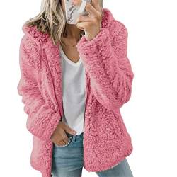 Fleecejacke Damen Stehkragen Fleecejacken Damen Teddy Fleece Mantel Damen Teddyfleece Jacke Vliesjacke Damen Winter Fleecemantel Damen Fleece Jacke Fleecejacke Frauen Oversize Vlies Mantel Rosa 3XL von Peuignao