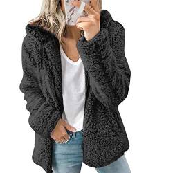 Fleecejacke Damen Stehkragen Fleecejacken Damen Teddy Fleece Mantel Damen Teddyfleece Jacke Vliesjacke Damen Winter Fleecemantel Damen Fleece Jacke Fleecejacke Frauen Oversize Vlies Mantel Schwarz 3XL von Peuignao