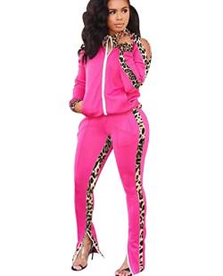 Freizeitanzug Damen Leopard Trainingsanzug Hausanzug Damen Große Größen Loungewear 2Pac Jogginganzug Damen Set Tracksuit Women Zweiteiler 2 Teiler Damen Jogginganzüge Trainingsanzüge Frauen Rosa 3XL von Peuignao