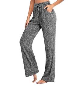 Freizeithose Damen Lang Wide Leg Hose Damen Homewear Hose Haushosen Loungehose Yogahose Damen Hosen Weites Bein Damen Lounge Hose Frauen Freizeit Damen Hose Sporthose Jogginghose Lockere Grau 3XL von Peuignao