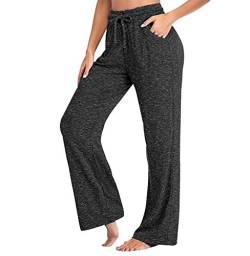 Freizeithose Damen Lang Wide Leg Hose Damen Homewear Hose Haushosen Loungehose Yogahose Damen Hosen Weites Bein Damen Lounge Hose Frauen Freizeit Damen Hose Sporthose Jogginghose Lockere Schwarz 5XL von Peuignao