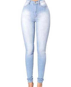 High Waist Jeans Damen Jeanshosen Damen Skinny Jeans Hose Hohe Taille Damen Denim Jeans Relaxed Lang Damen Stretch Enge Slim Fit Fitness Jeans Leggings Frauen Große Größe Übergröße Lässige Blau L von Peuignao