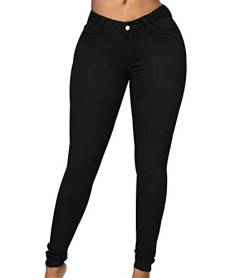 High Waist Jeans Damen Jeanshosen Damen Skinny Jeans Hose Hohe Taille Damen Denim Jeans Relaxed Lang Damen Stretch Enge Slim Fit Fitness Jeans Leggings Frauen Große Größe Übergröße Modern Schwarz L von Peuignao