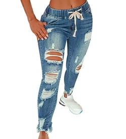 High Waist Ripped Jeans Damen Jeanshosen Damen Löcher Skinny Jeans Hose Damen Zerrissene Denim Jeans Relaxed Damen Stretch Slim Fit Gerissene Kaputte Hose Jeans Leggings Frauen Große Größe Blau XL von Peuignao