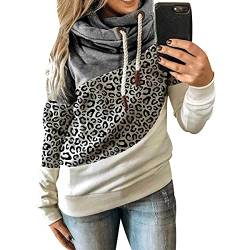 Hoodie Damen Oversize Leoparden Camouflage Kapuzen Sweatshirt Damen Hoodies für Damen Leopard Pullover Hoodys Frauen Hoody Damen Mit Kapuze Kapuzenpullover Übergroßer Pulli Damen Übergröße Grau XL von Peuignao