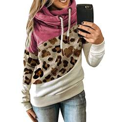 Hoodie Damen Oversize Leoparden Camouflage Kapuzen Sweatshirt Damen Hoodies für Damen Leopard Pullover Hoodys Frauen Hoody Damen Mit Kapuze Kapuzenpullover Übergroßer Pulli Damen Übergröße Rosa XXL von Peuignao