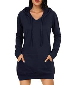 Hoodie Kleid Damen Oversize Long Kapuzen Sweatshirt Kleider Damen Langarm Hoodies für Damen Langer Pullover Hoodys Frauen Hoody Damen Mit Kapuze Kapuzenpullover Übergroßer Pulli Damen Marine S von Peuignao