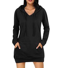 Hoodie Kleid Damen Oversize Long Kapuzen Sweatshirt Kleider Damen Langarm Hoodies für Damen Langer Pullover Hoodys Frauen Hoody Damen Mit Kapuze Kapuzenpullover Übergroßer Pulli Damen Schwarz S von Peuignao