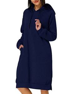 Hoodie Kleid Damen Oversize Long Kapuzen Sweatshirt Kleider Hoodies für Damen Langer Pullover Hoodys Frauen Hoody Damen Mit Kapuze Kapuzenpullover Übergroßer Pulli Damen Lässiger Übergröße Marine XXL von Peuignao