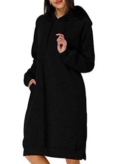 Hoodie Kleid Damen Oversize Long Kapuzen Sweatshirt Kleider Hoodies für Damen Langer Pullover Hoodys Frauen Hoody Damen Mit Kapuze Kapuzenpullover Übergroßer Pulli Damen Lässiger Übergröße Schwarz XXL von Peuignao