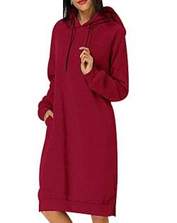 Hoodie Kleid Damen Oversize Long Kapuzen Sweatshirt Kleider Hoodies für Damen Langer Pullover Hoodys Frauen Hoody Damen Mit Kapuze Kapuzenpullover Übergroßer Pulli Damen Lässiger Übergröße Rot XXL von Peuignao