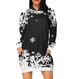 Hoodie Kleid Damen Weihnachts Oversize Long Kapuzen Sweatshirt Kleider Damen Weihnachten Hoodies für Damen Langer Christmas Pullover Hoodys Frauen Hoody Damen Mit Kapuze Kapuzenpullover Schwarz XXL von Peuignao