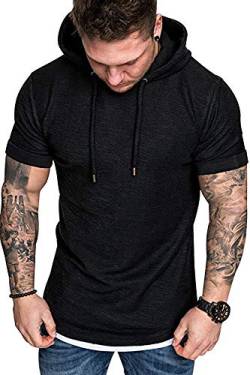 Kapuzen T-Shirt Herren Kurzarm Hoodie Herren T Shirt Herren Kapuze Hoody Kurzarm Männer Hoodies Kurzarm Kapuzenpullover Herren Overzised T Shirts Männer Slim Fit T-Shirt Fitness Übergrößen Schwarz 2XL von Peuignao