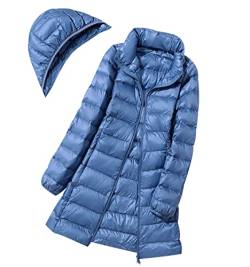 Lange Leichte Daunenjacke Damen Steppjacke Damen Lang Leicht Puffer Jacke Mantel Langer Daunenmantel Lang Leichter Steppmantel Damen Down Jacket Women Gesteppte Jacke Daunen Damen Ultraleichte Blau von Peuignao