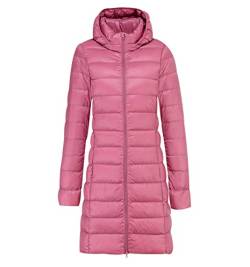 Leichte Daunenjacke Damen Lang Leicht Packbar Puffer Jacke Lightweight Steppjacke Damen Übergangsjacke Leichter Steppmantel Winter Daunenmantel Damen Puffer Mantel Down Jacket Daunen Women Rosa M von Peuignao