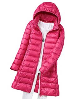 Leichte Daunenjacke Damen Lang Leicht Puffer Jacke Steppjacke Damen Übergangsjacke Dünne Daunenmantel Damen Puffer Mantel Leichter Steppmantel Winter Down Jacket Daunen Pufferjacke Kaputze Rosa XL von Peuignao