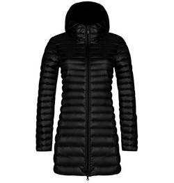 Leichte Daunenjacke Damen Lang Leichter Daunenmantel Damen Ultraleichte Daunenjacken Damen Packbar Lange Leicht Daunen Steppjacke mit Kapuze Lightweight Steppmantel Daunen Mantel Frauen Schwarz 3XL von Peuignao