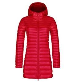 Leichte Daunenjacke Damen Lang Leichter Daunenmantel Damen Ultraleichte Daunenjacken Damen Packbar Lange Leicht Daunen Steppjacke mit Kapuze Lightweight Steppmantel Daunen Mantel Für Frauen Rot M von Peuignao