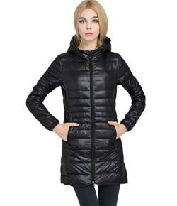 Leichte Daunenjacke Damen Lang Mit Kapuze Steppjacke Langer Daunenmantel Damen Stepp Winter Daunen Winterjacke Damen Leicht Dünne Steppjacken Frauen Federleichte Softdaunenjacke Herbst Schwarz 5XL von Peuignao