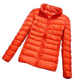 Leichte Daunenjacke Damen Leicht Puffer Jacke Lightweight Steppjacke Damen Übergangsjacke Leichter Steppmantel Federleichte Daunenmantel Damen Ultraleicht Down Jacket Daunen Women Warme Orange 3XL von Peuignao