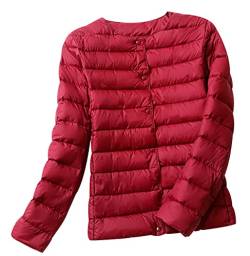 Leichte Daunenjacke Damen Leicht Puffer Jacke Lightweight Steppjacke Damen Übergangsjacke Leichter Steppmantel Winter Federleichte Dünne Daunenmantel Damen Down Jacket Daunen Women Warme Rot L von Peuignao