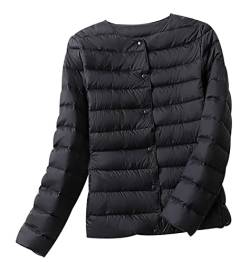 Leichte Daunenjacke Damen Leicht Puffer Jacke Lightweight Steppjacke Damen Übergangsjacke Leichter Steppmantel Winter Federleichte Dünne Daunenmantel Damen Down Jacket Daunen Women Warme Schwarz 3XL von Peuignao