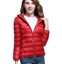 Leichte Daunenjacke Damen Leichter Daunenmantel Damen Ultraleichte Daunenjacke Damen Packbar Leicht Daunen Steppjacke mit Kapuze Federleichtec Daunenjacken Daunen Mantel Für Frauen Daun Jacken Rot L von Peuignao