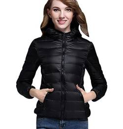 Leichte Daunenjacke Damen Leichter Daunenmantel Damen Ultraleichte Daunenjacke Damen Packbar Leicht Daunen Steppjacke mit Kapuze Federleichtec Daunenjacken Daunen Mantel Für Frauen Jacken Schwarz 3XL von Peuignao