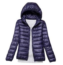 Leichte Daunenjacke Mit Kapuze Damen Steppjacke Daunenmantel Damen Winter Daunen Winterjacke Damen Leicht Ultraleichte Dünne Steppjacken Frauen Federleichte Softdaunenjacke Übergangsjacke Marine XXL von Peuignao