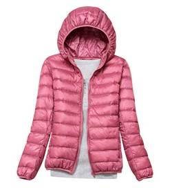 Leichte Daunenjacke Mit Kapuze Damen Steppjacke Daunenmantel Damen Winter Daunen Winterjacke Damen Leicht Ultraleichte Dünne Steppjacken Frauen Federleichte Softdaunenjacke Übergangsjacke Rosa 3XL von Peuignao