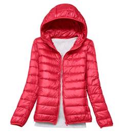 Leichte Daunenjacke Mit Kapuze Damen Steppjacke Daunenmantel Damen Winter Daunen Winterjacke Damen Leicht Ultraleichte Dünne Steppjacken Frauen Federleichte Softdaunenjacke Übergangsjacke Rot XL von Peuignao