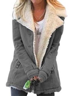 Mantel Damen Lapel Oversize Langer Wintermantel Damen Wattierte Mäntel Frauen Lang Warmer Winter Jacke Parka Langmantel Jacken Damen Parka Wintermäntel Wattierter Winterjacke Winterjacken Grau L von Peuignao