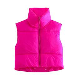 Steppweste Damen Kurz Ärmellose Jacke Damen Westen Damen Damenwesten Ärmellos Oversize Puffer Weste Stehkragen Damen Winterweste Stepp Damen Weste Gesteppt Frauen Wattierte Damenweste Winter Rosa L von Peuignao